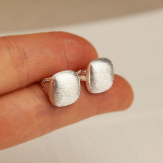 Sterling Silver Huggies Satin Finished, Brushed Silver Chunky Square Huggie Earrings, Small Minimalist Earrings, Silver Square Huggie Hoops