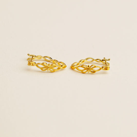 Sterling Silver Lace Hoop Earrings, Flower Hoop Earrings, Silver Or Gold Leverback Earrings, Lace Huggies, Hollow-out Hoops