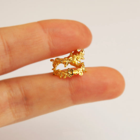 Sterling Silver Lava Ear Cuff, Textured Double Hoops Ear Cuffs, Silver Wave Ear Wraps, Non Pierced Helix Earrings, Stacking Hammered Cuff Earring