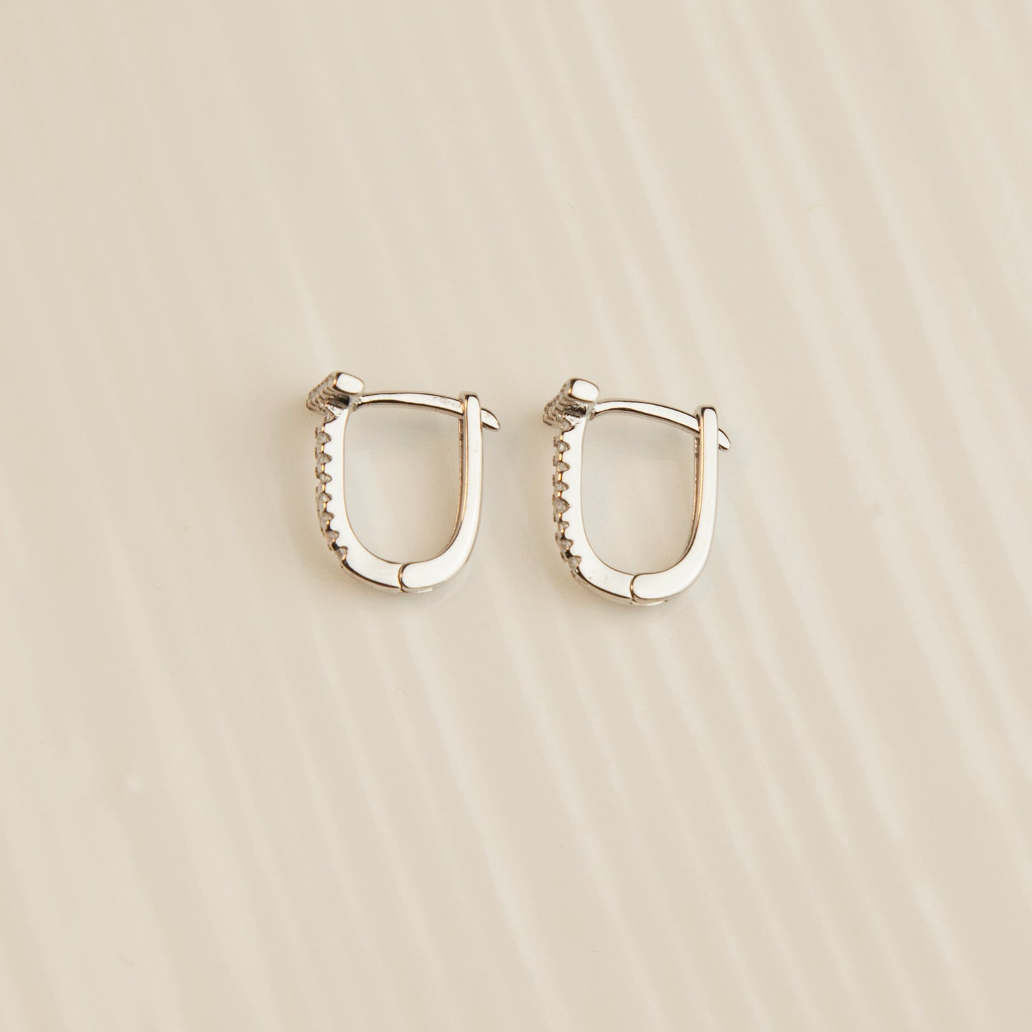 Sterling Silver Paved Hoop Earrings, Silver Oval Huggie Earrings, Dainty Small Silver Crystal Hoops, Sparkly Straight Post Hoops Minimalist