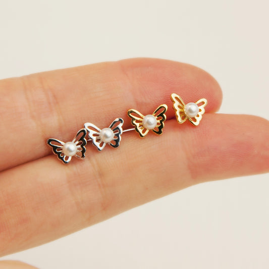 Sterling Silver Pearl Hollow Out Butterfly Studs, Dainty Butterfly Labret Stud Cartilage Earring Tragus Conch Stud Cartilage Stud Earrings