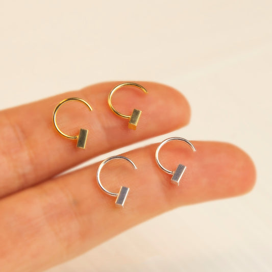 Sterling Silver Tiny Circle Cube Huggie Hoops