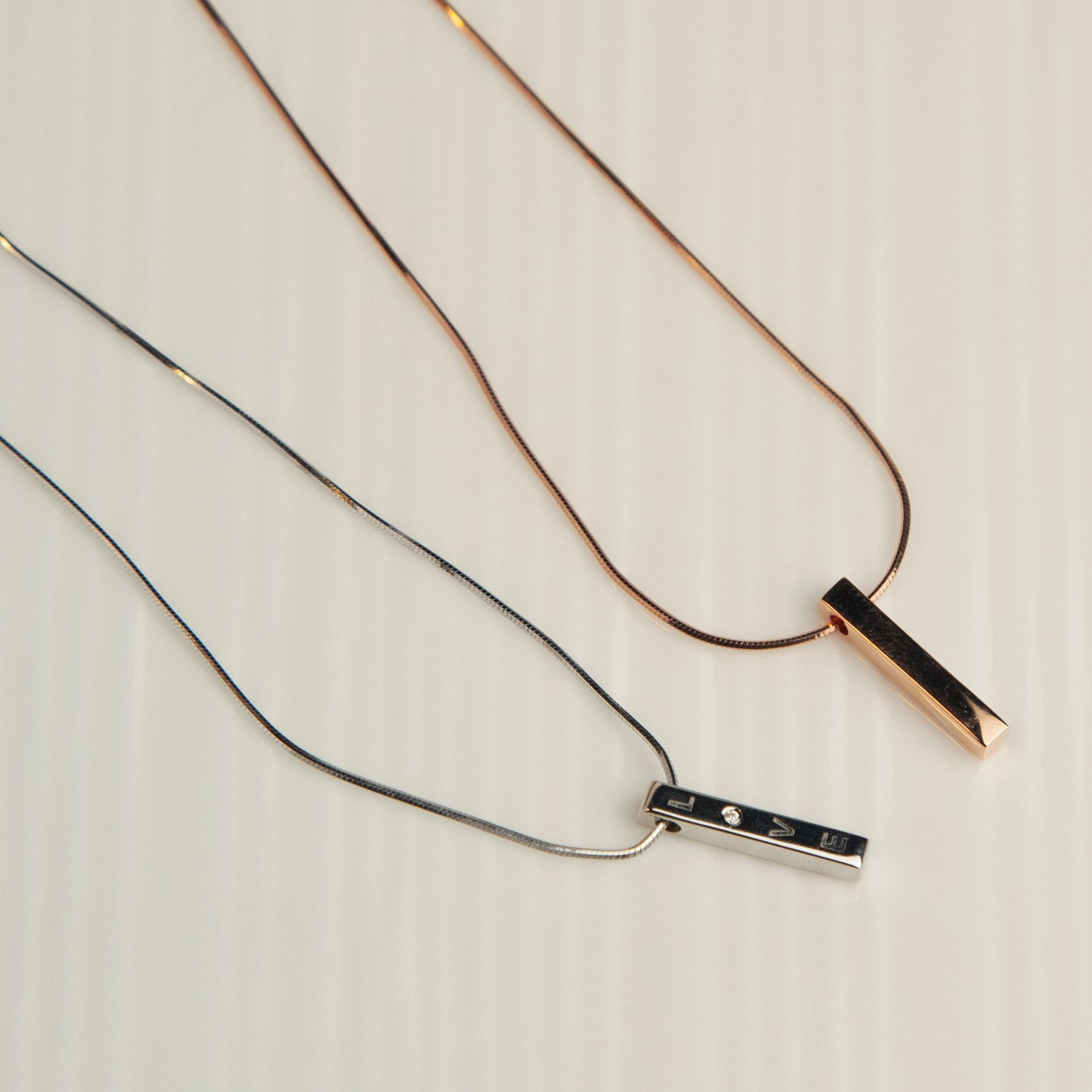 Sterling Silver Vertical Bar Necklace, Silver Minimalist Snake Chain Adjustable Choker Necklace, Rose Gold Plated Love Cube Pendant Necklace