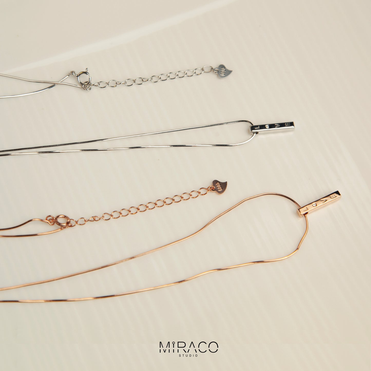 Sterling Silver Vertical Bar Necklace, Silver Minimalist Snake Chain Adjustable Choker Necklace, Rose Gold Plated Love Cube Pendant Necklace