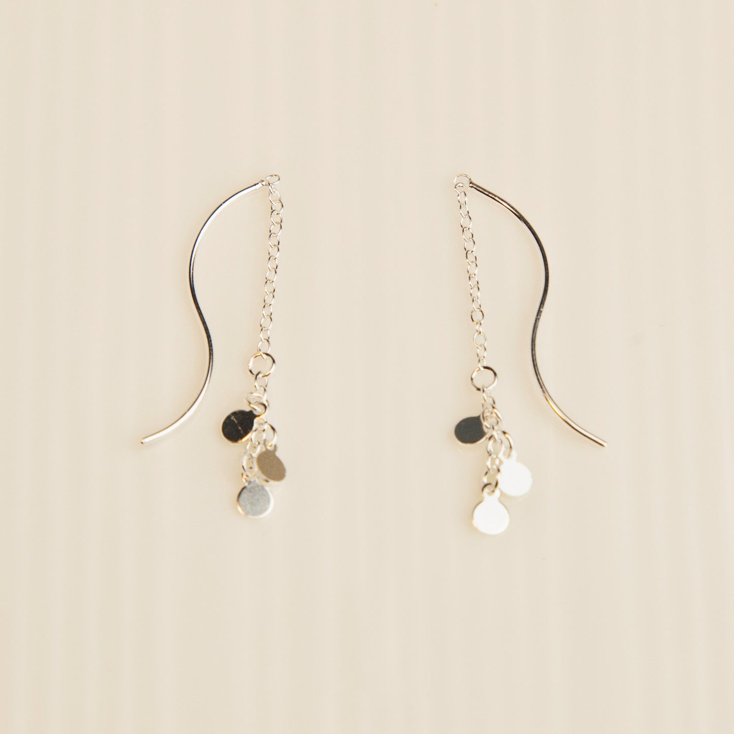 Sterling Sliver Minimalist Ear Wire Chain Threader Earrings, Spiral Wave Threaders, Spiral Earrings, Chain Threaders, Delicate Long Chain Disk Earrings