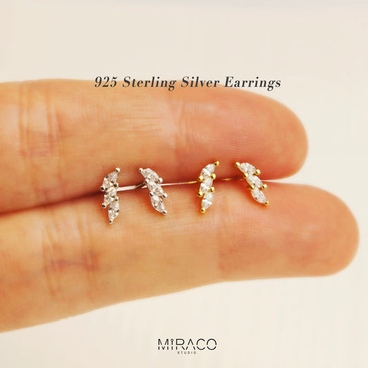 Tiny Leaf Cartilage Earrings, Crystal Conch Stud, Tragus Studs Helix Earrings Leaf Diamond Earrings Climber Internally Threaded Labret Stud