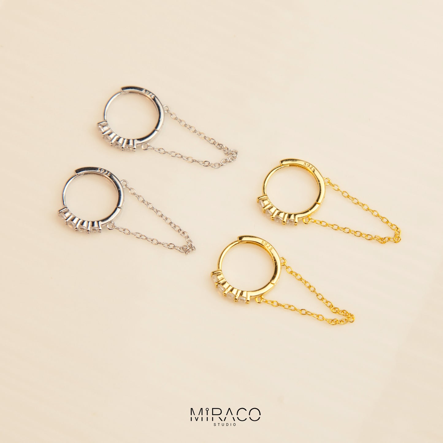 Trendy Gemstone Huggie Hoops with Chian, Sterling Silver Earrings, Sparkly CZ Crystal Hoops Chain Tassel Earring, Gold Chain Hoops, Chain Huggie Hoop Earrings, Dangle Chain Hoops, Dangle Hoop