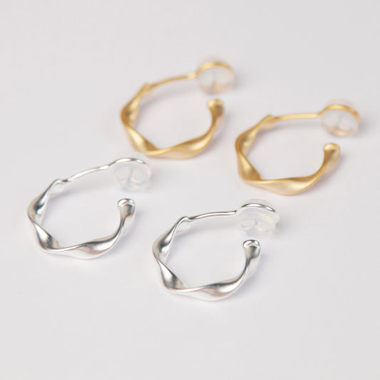 Twisted Matt Gold Hoop Clip On Earrings, Clip On Gold Hoops, Gold Huggie Hoops Earrings, Silver Hoop Ear Clip, Non Pierced Earrings