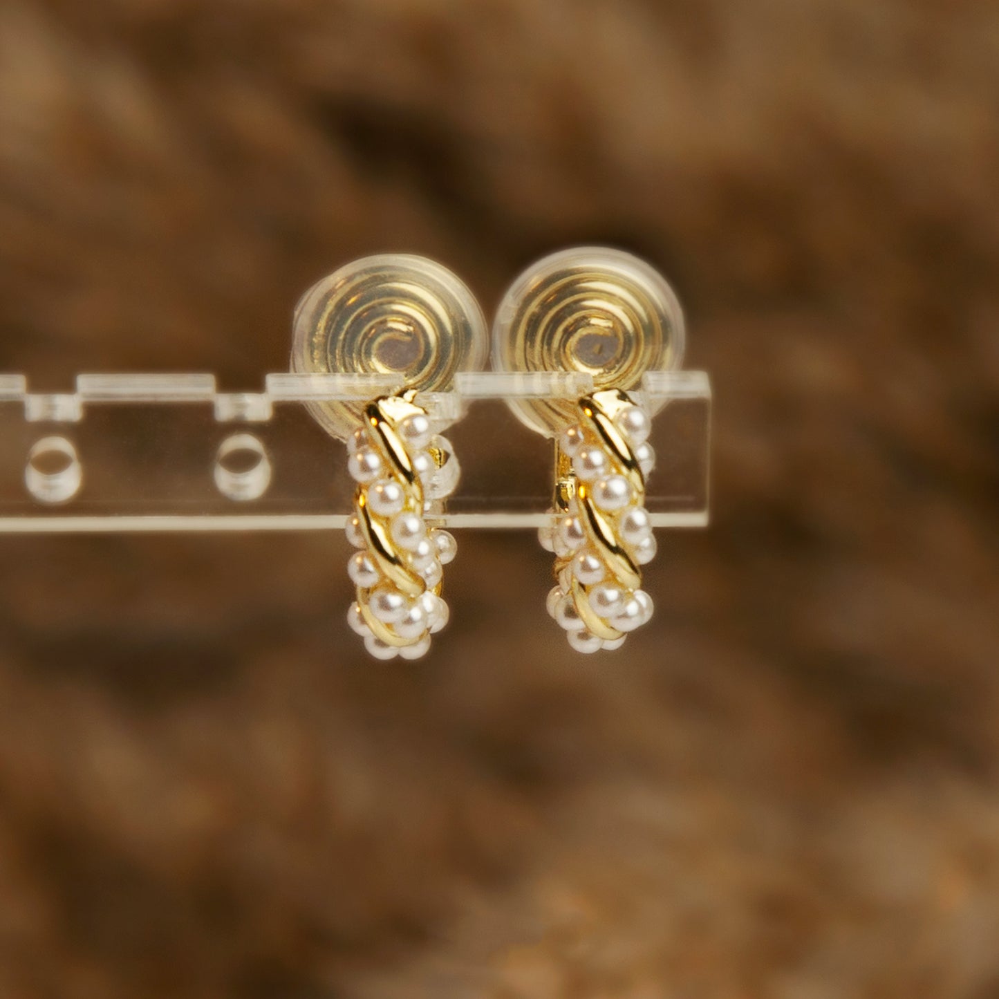 Twisted Pearls Hoop Earrings, Elegant Clip On Small Pearls Huggie Earrings, Cream White Huggie Hoops, No Piercing Earring