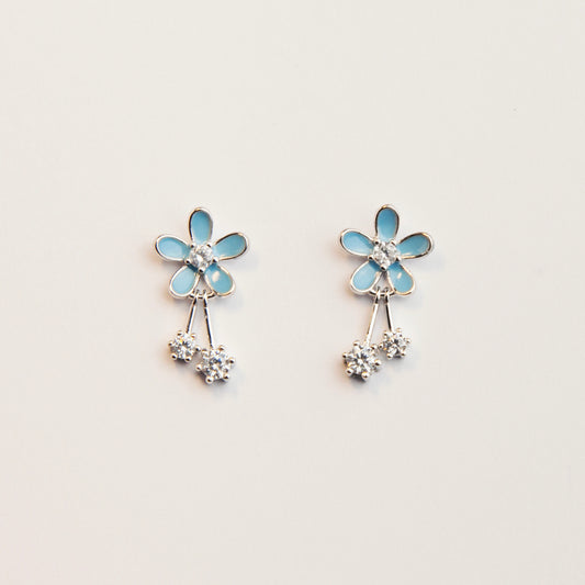 Sterling Silver Blue Flower Dangle Drop Earrings