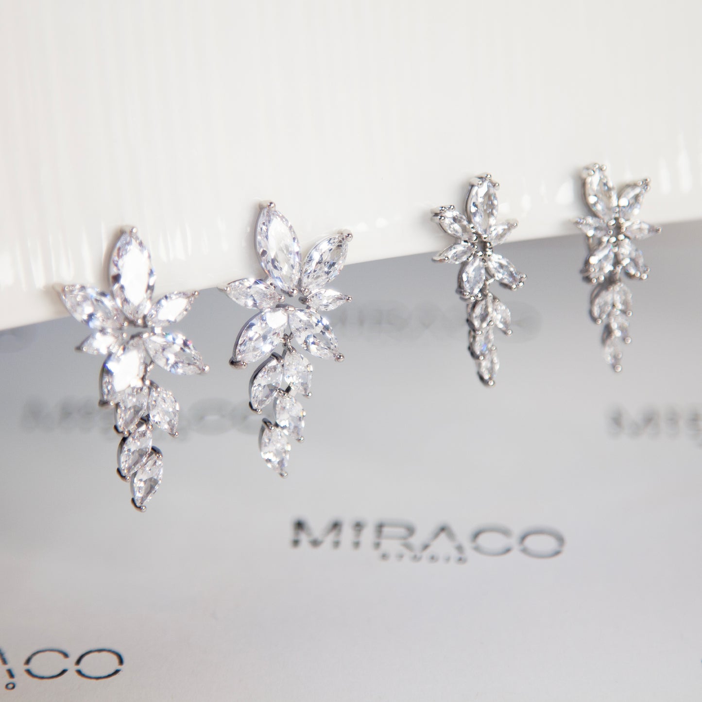 Crystal Flower Silver Sparkle Clip-On Earrings-2 Sizes