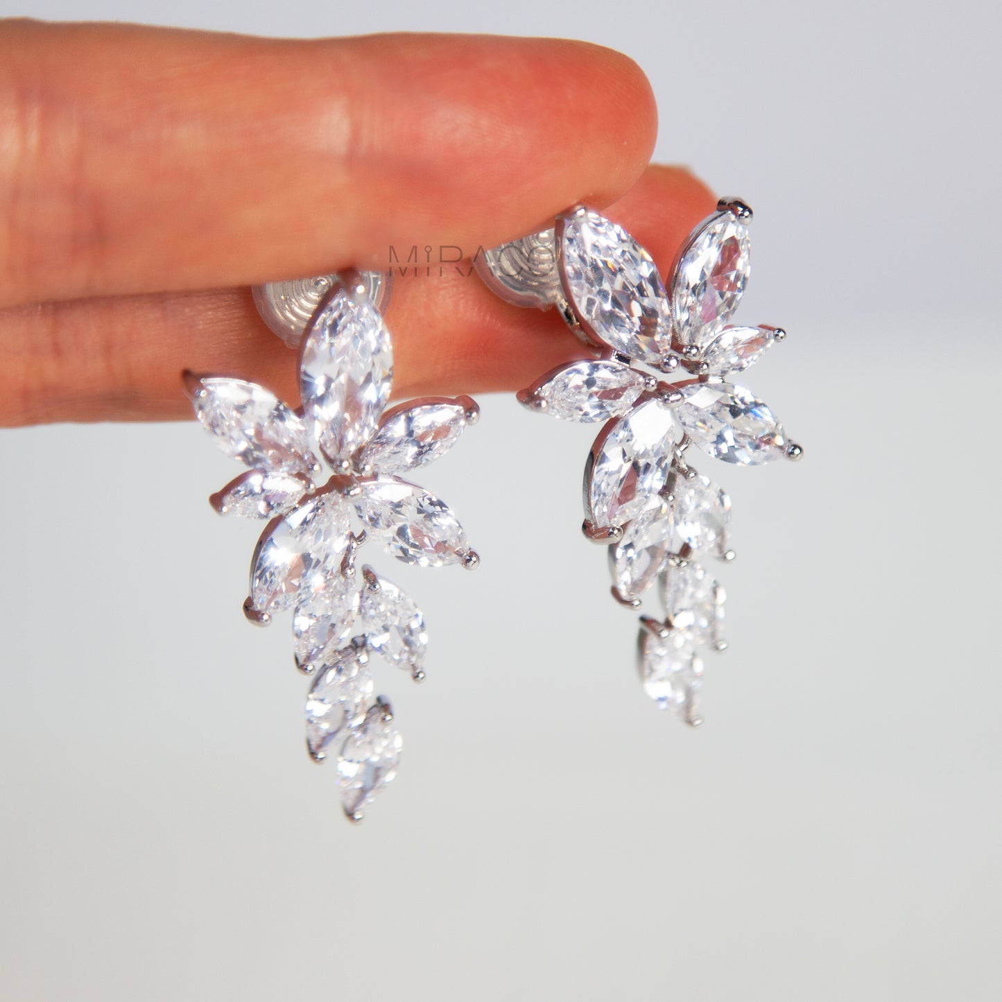 Crystal Flower Silver Sparkle Clip-On Earrings-2 Sizes
