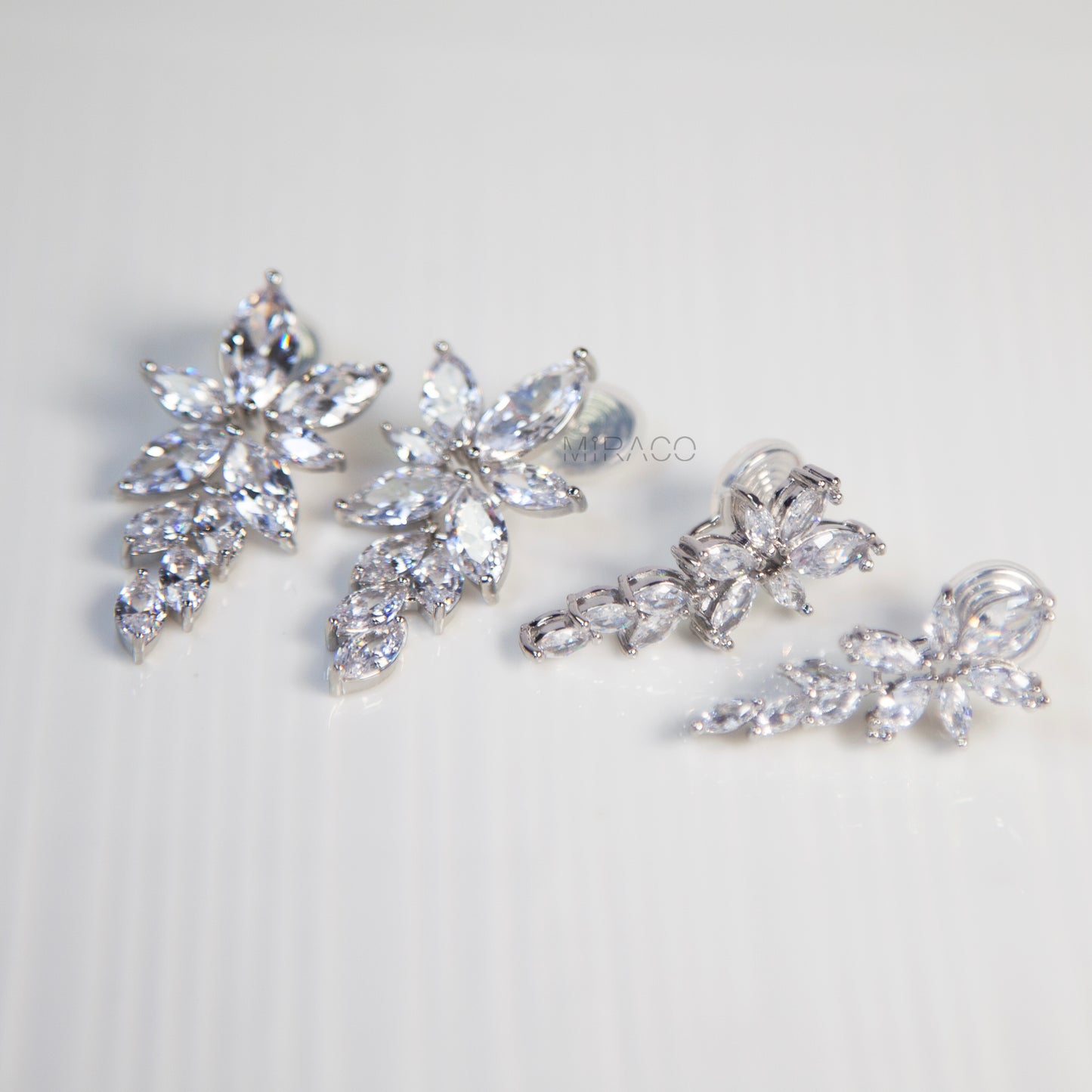Crystal Flower Silver Sparkle Clip-On Earrings-2 Sizes