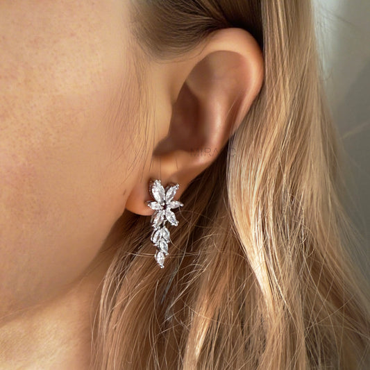 Crystal Flower Silver Sparkle Clip-On Earrings-2 Sizes