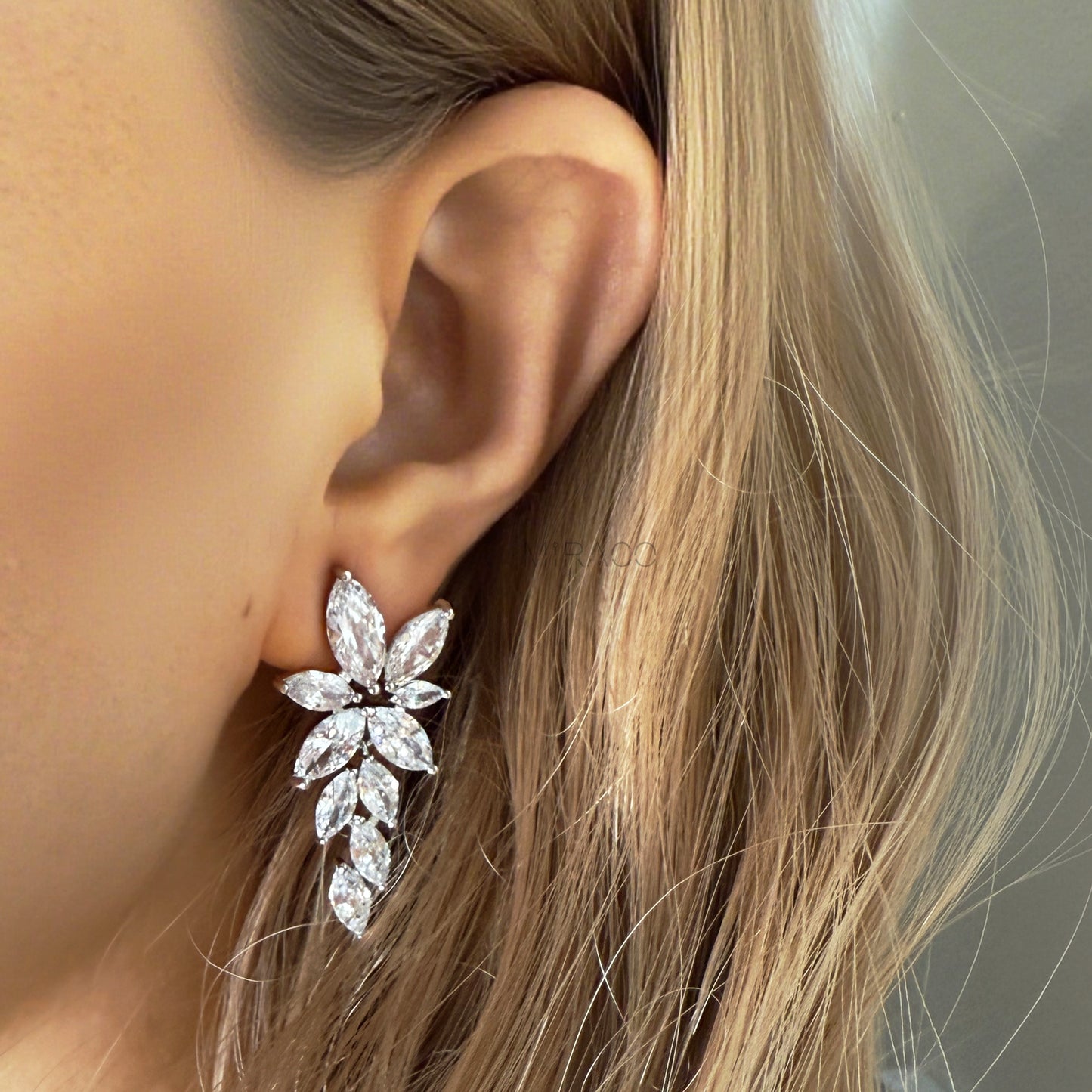 Crystal Flower Silver Sparkle Clip-On Earrings-2 Sizes