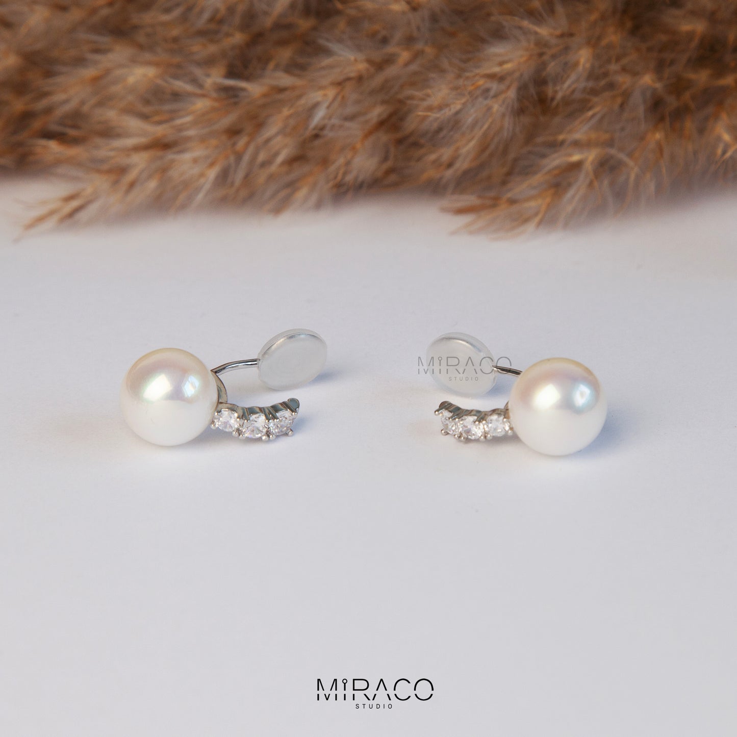 Clip On Pearl Earrings with Silver Pave Crystals