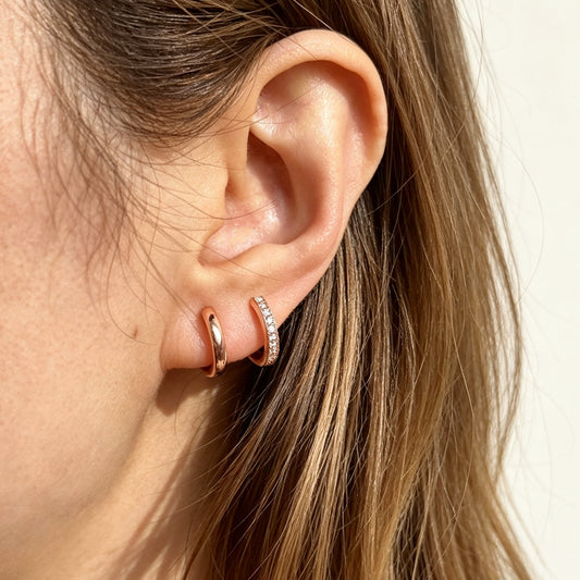 Double Hoop Stud Earrings in Silver and Gold
