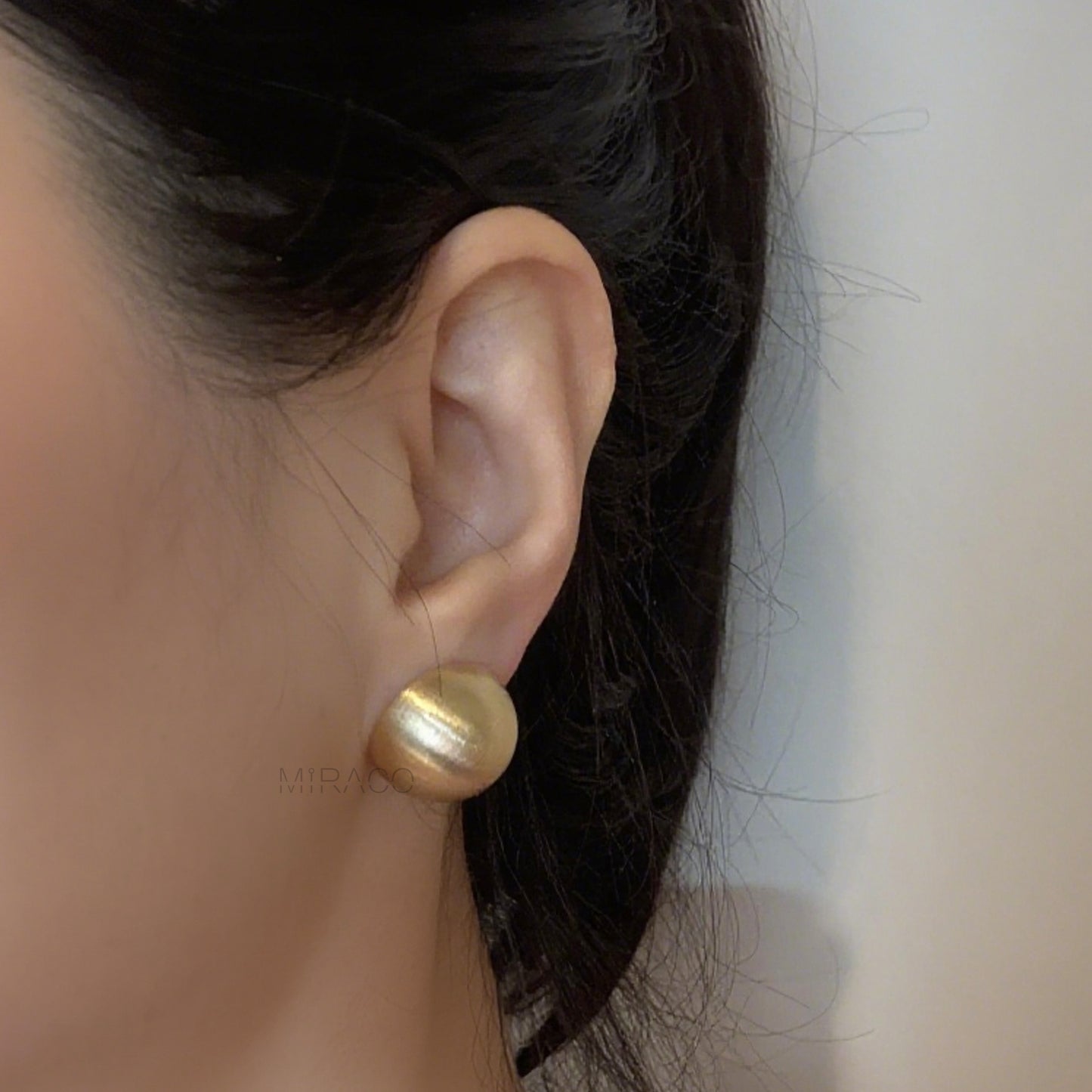 Gold Plated Large Ball Stud Earrings, Modern Minimalist Earrings, Brushed Metal Effect Clip On Studs, Non Pierced Earrings