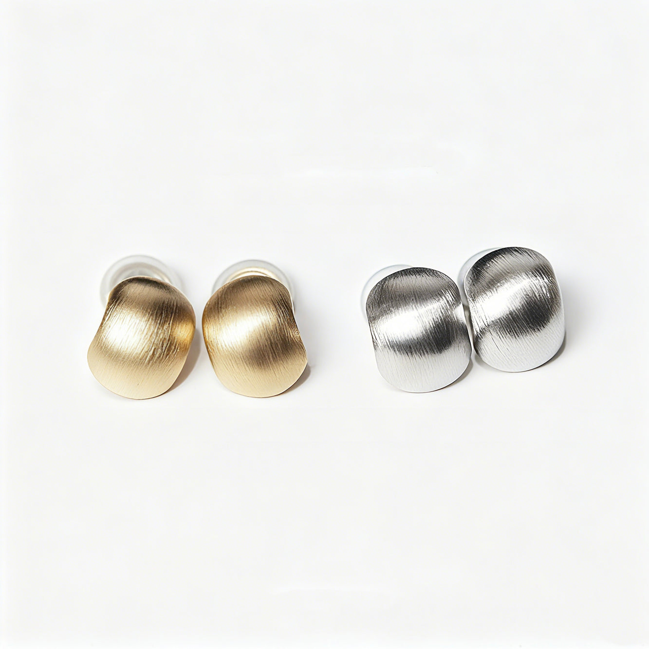 Small Ball Stud Earrings Brushed Metal Effect Clip On Studs
