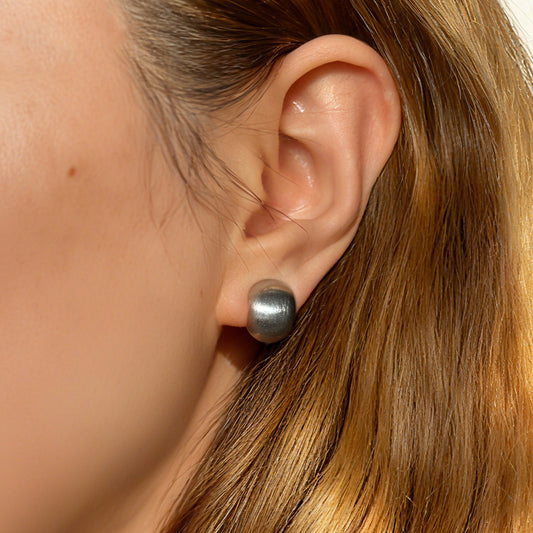 Small Ball Stud Earrings Brushed Metal Effect Clip On Studs