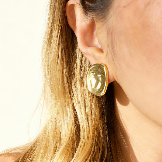 Clip On Large Gold Stud Earrings
