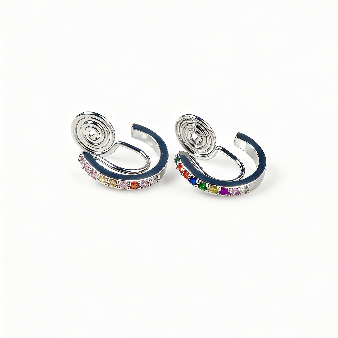 Rainbow Stones Clip On Huggie Earrings