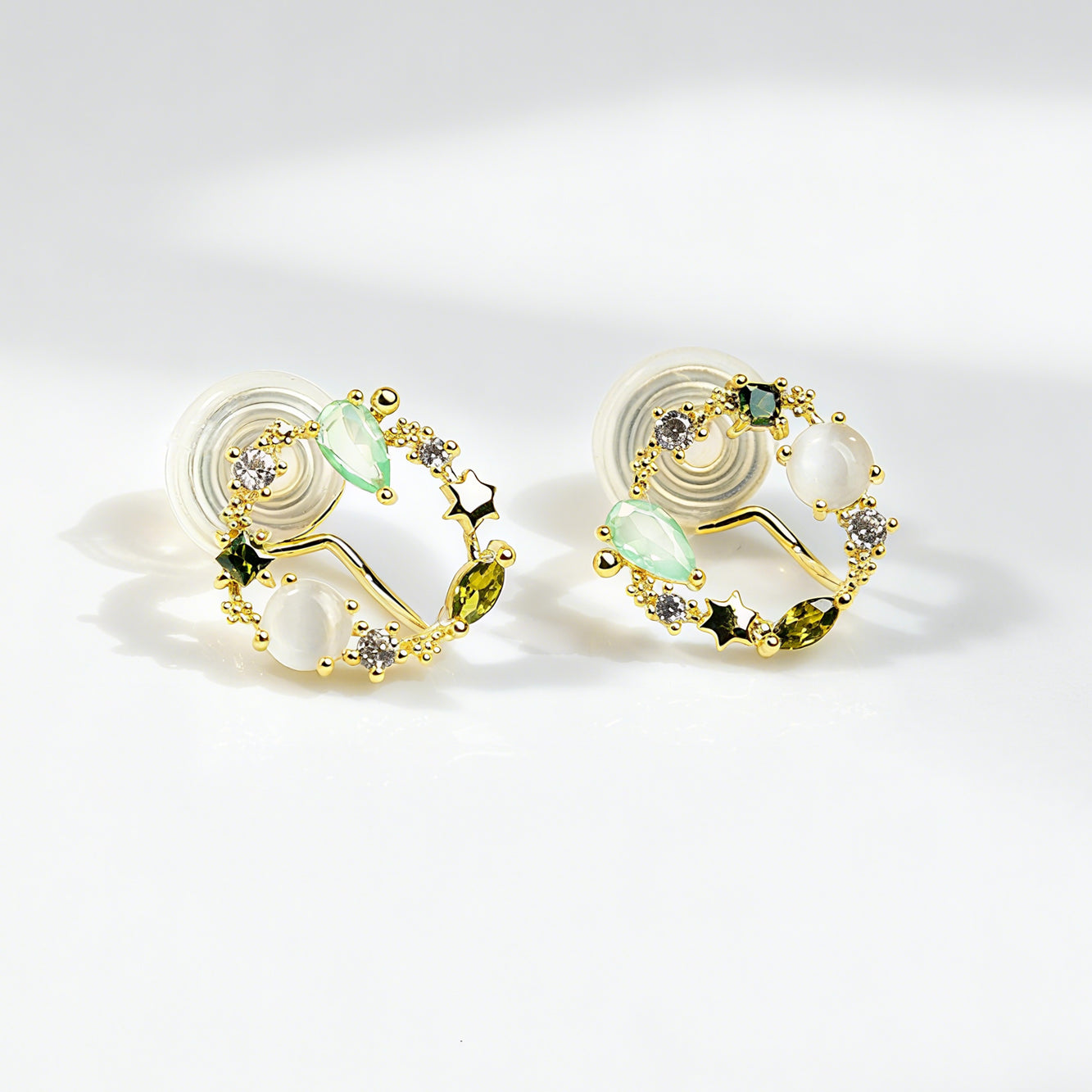 Green Gemstone Crystal Wreath Clip On Earrings