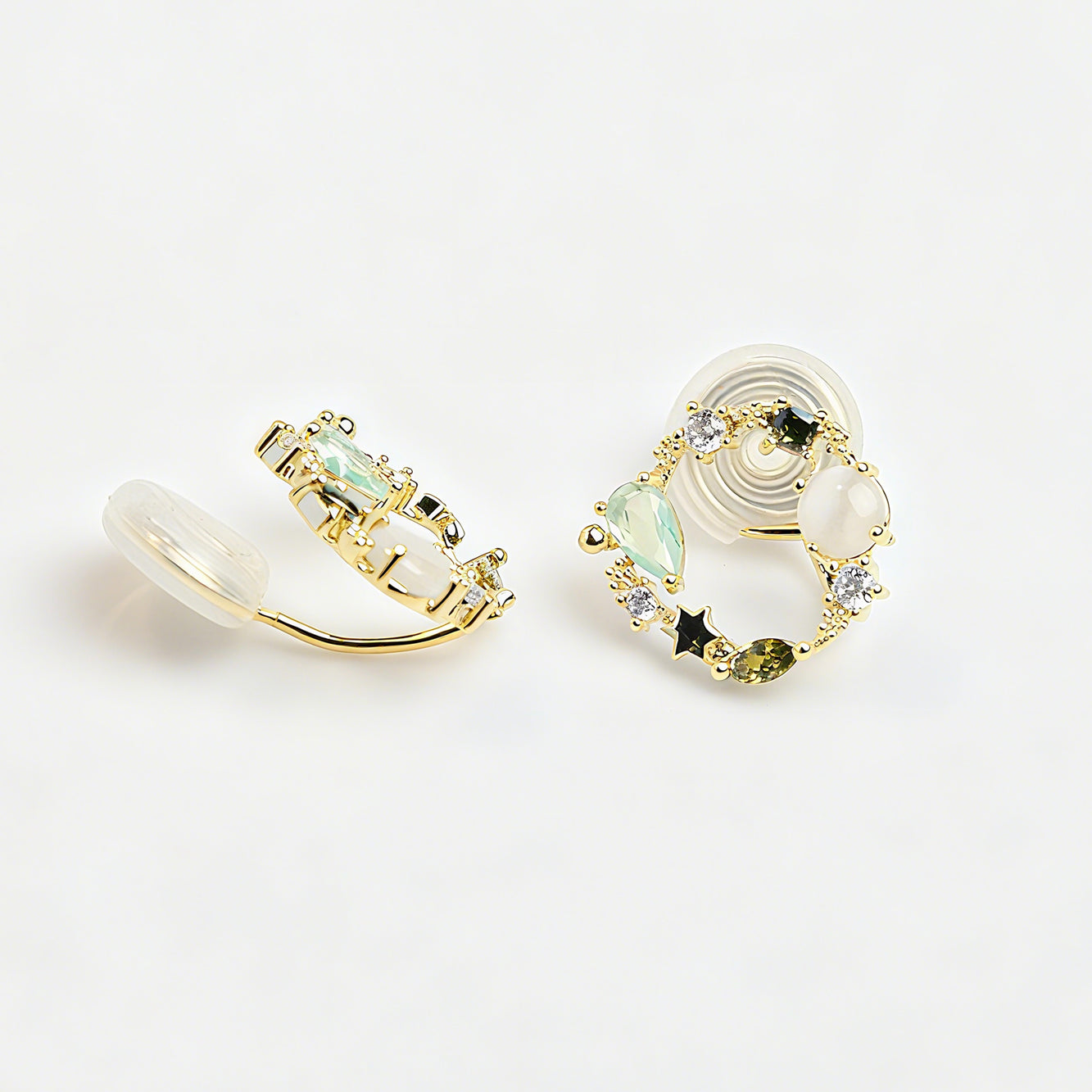 Green Gemstone Crystal Wreath Clip On Earrings
