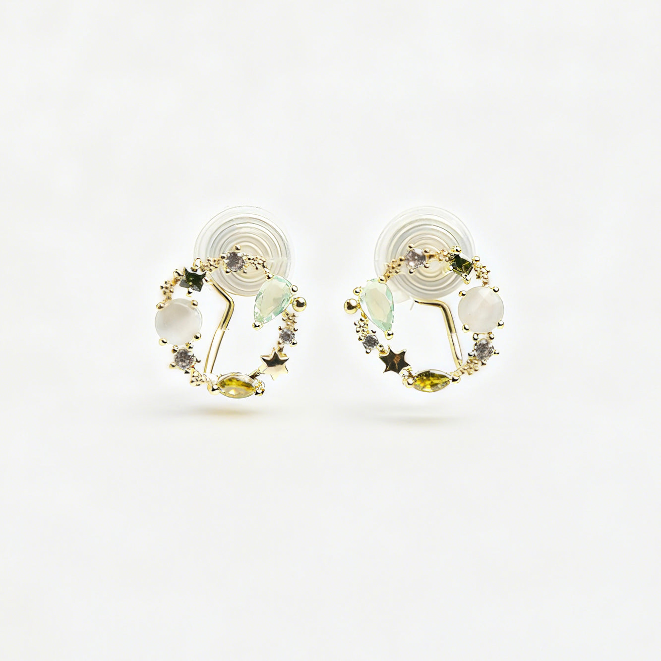 Green Gemstone Crystal Wreath Clip On Earrings
