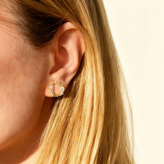 Green Gemstone Crystal Wreath Clip On Earrings