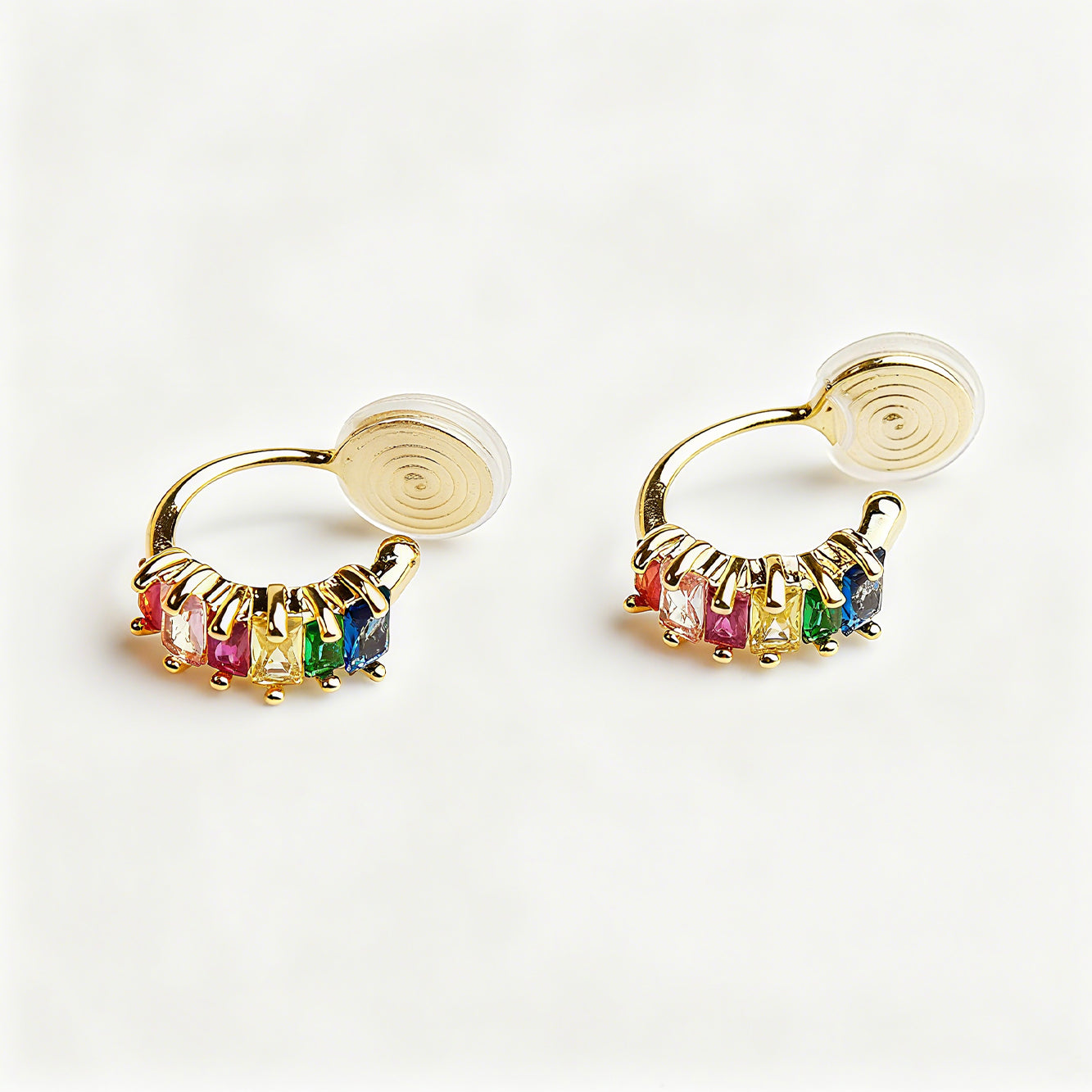 Rainbow Clip On Huggie Earrings