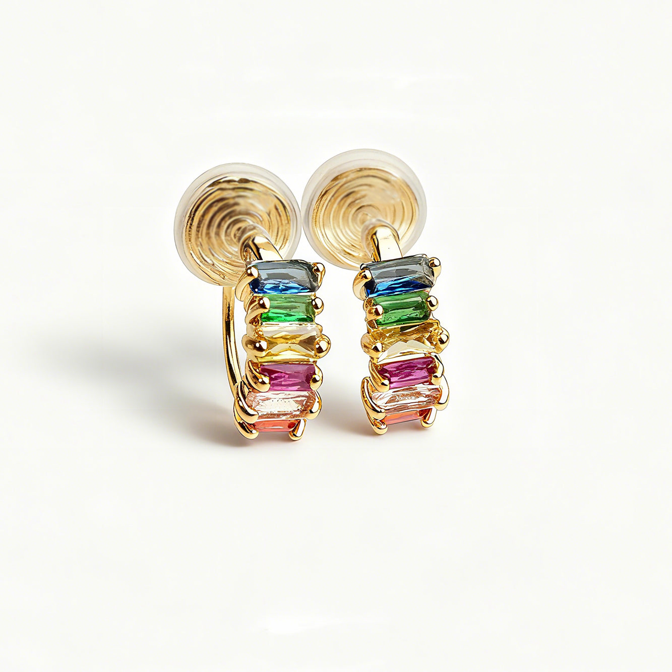 Rainbow Clip On Huggie Earrings