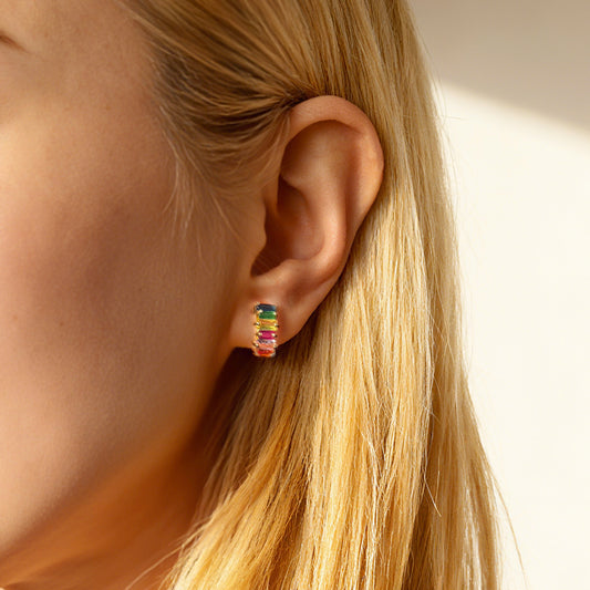Rainbow Clip On Huggie Earrings