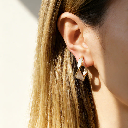 Cream White Clip On Hoop Earrings