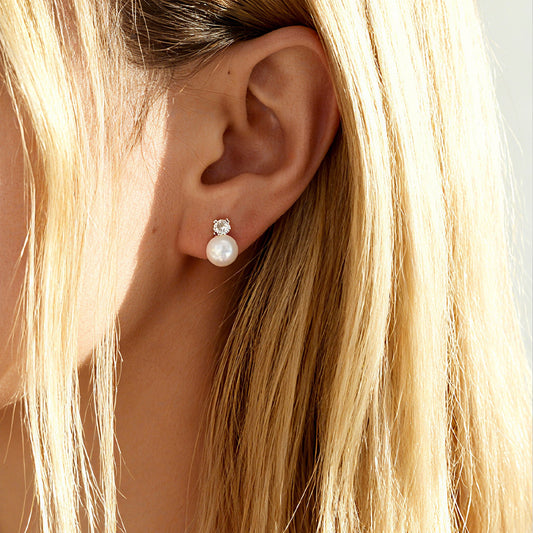 Minimal Pearl CZ Stud Clip On Earrings