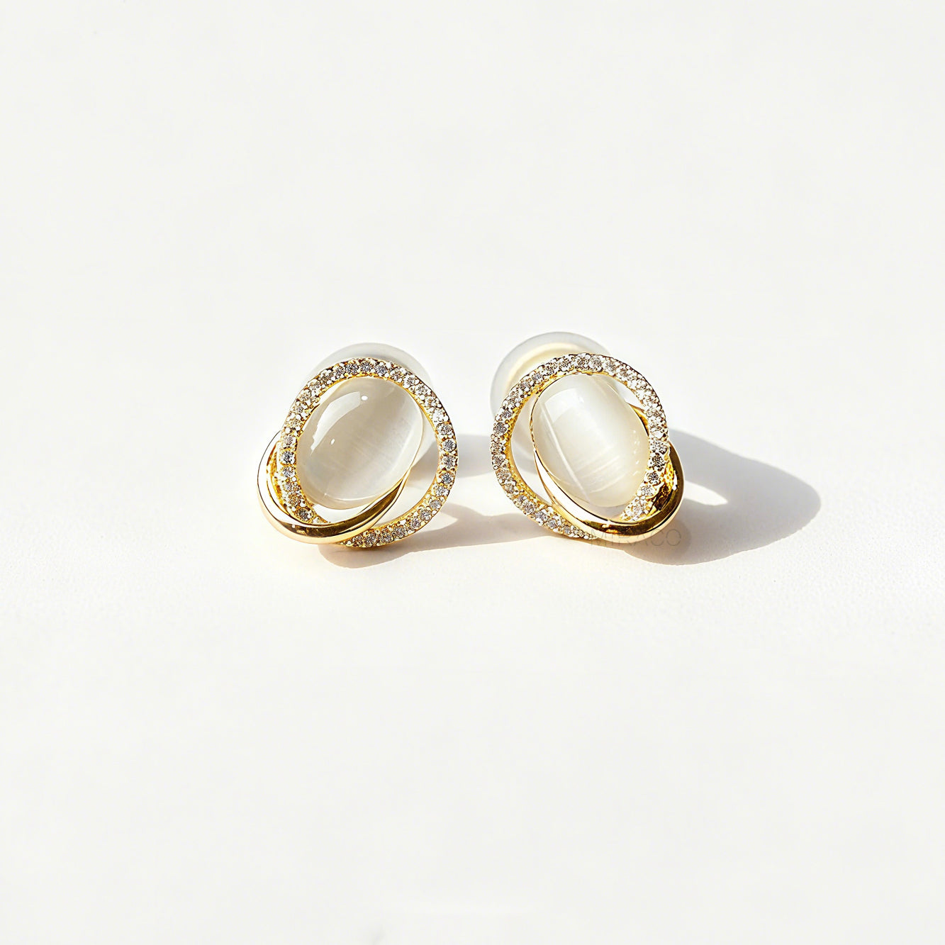 Gold Oval Clip-On Earrings Opal Stud Earrings