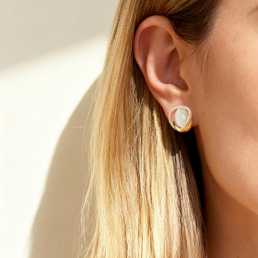 Gold Oval Clip-On Earrings Opal Stud Earrings