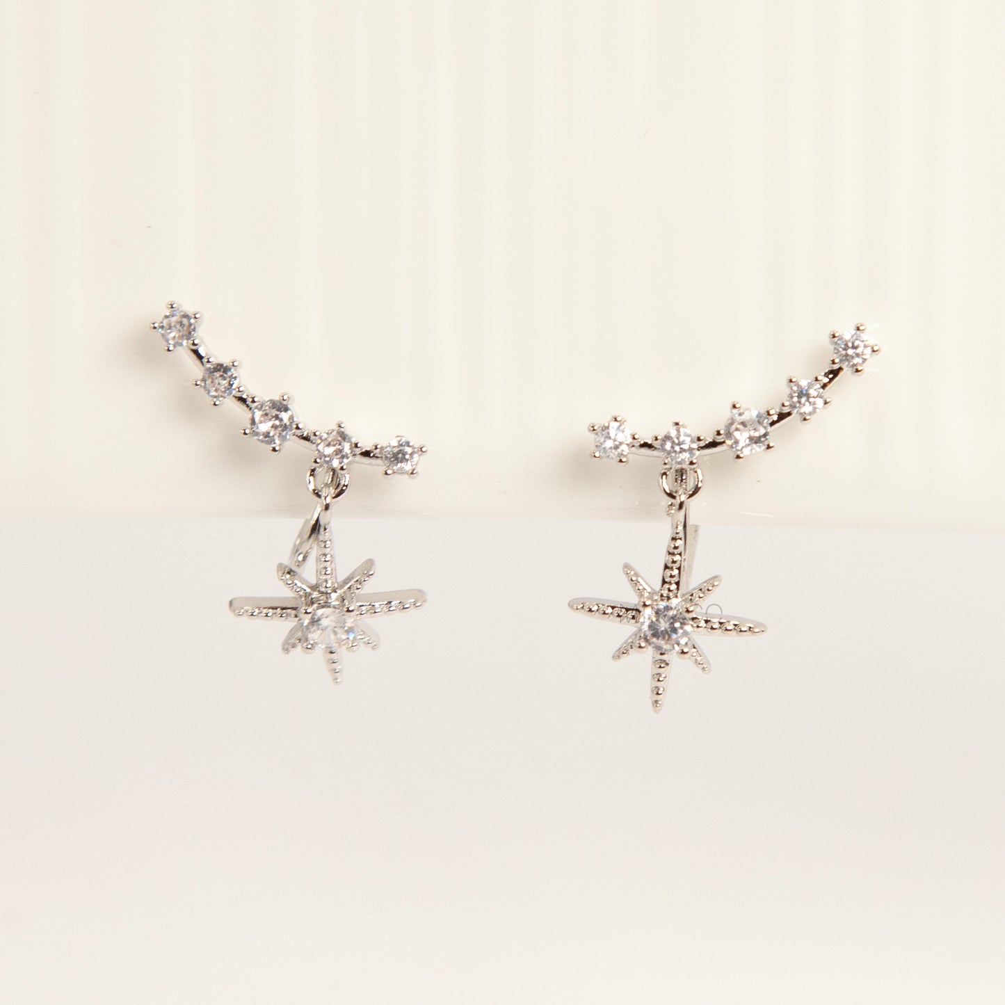 Clip On Crystal Star Climber Stud Earrings