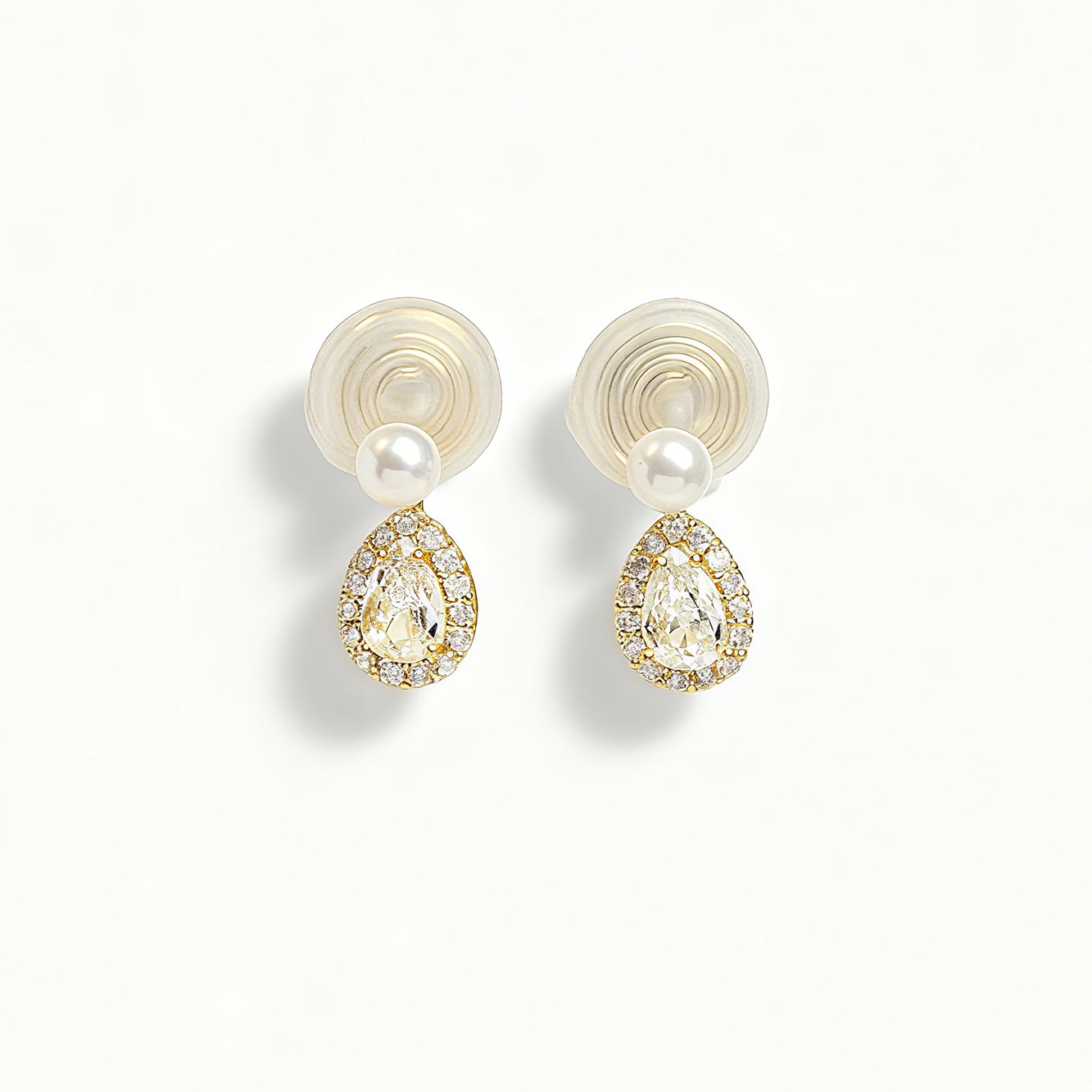 Teardrop Diamond Earrings with Small Faux Pearls