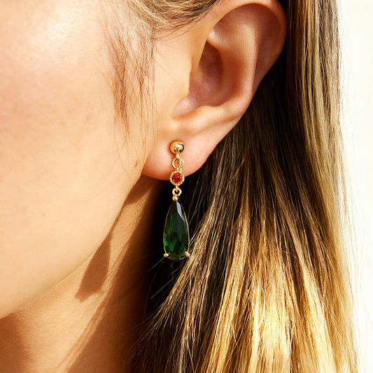 emerald green teardrop clip-on earrings