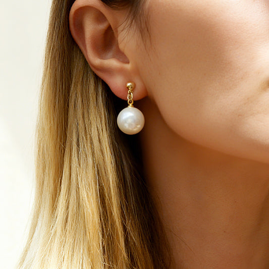 Large Pearl Dangle Drop Clip On Earrings