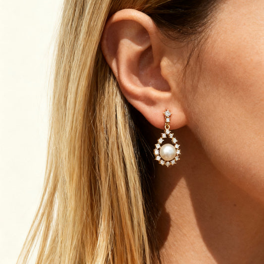 Clip On Pearl Earrings Dangle Drop Crystal Freshwater Pearls Earrings