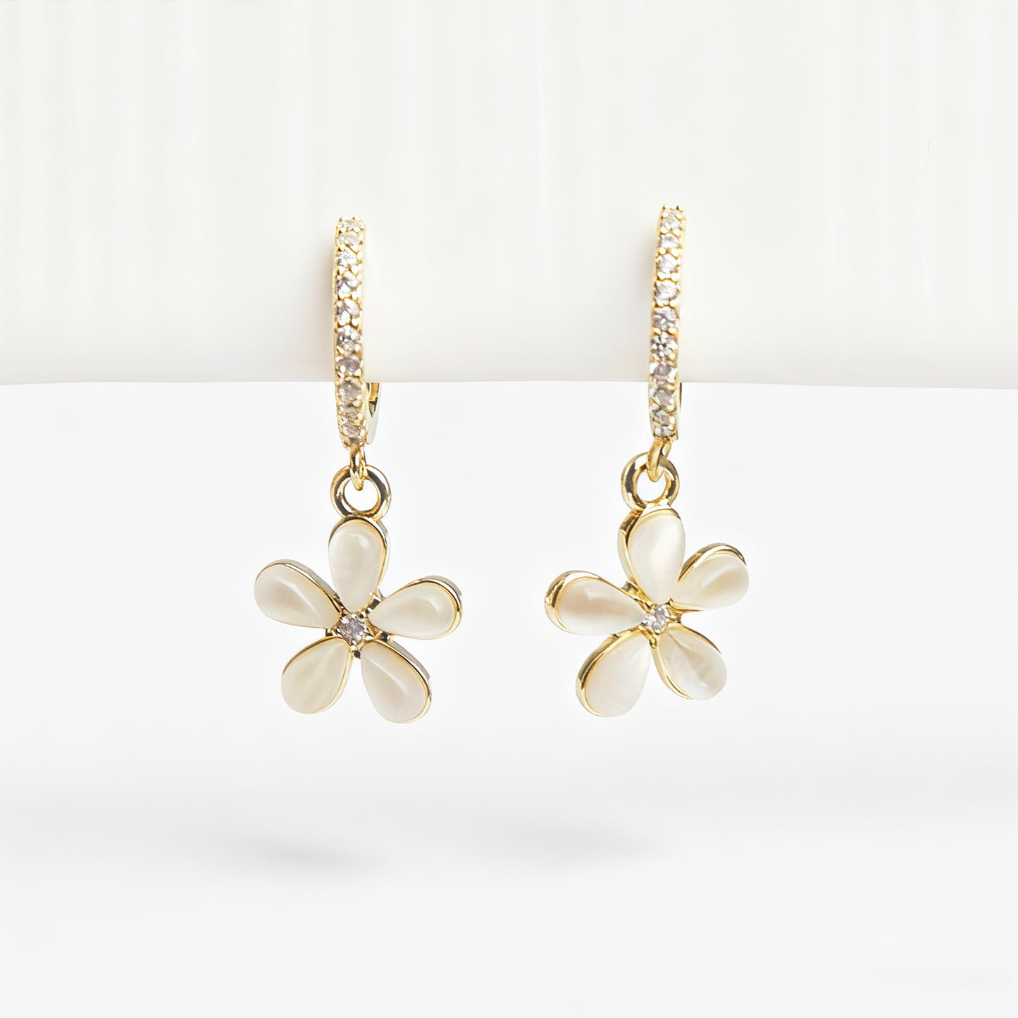 Gold Daisy Dangle Clip On Dangle Hoop Earrings