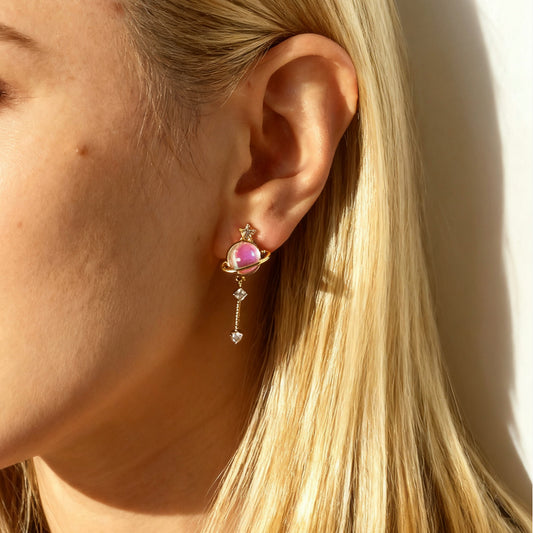 Moon Star Dangle Drop Clip On Earrings