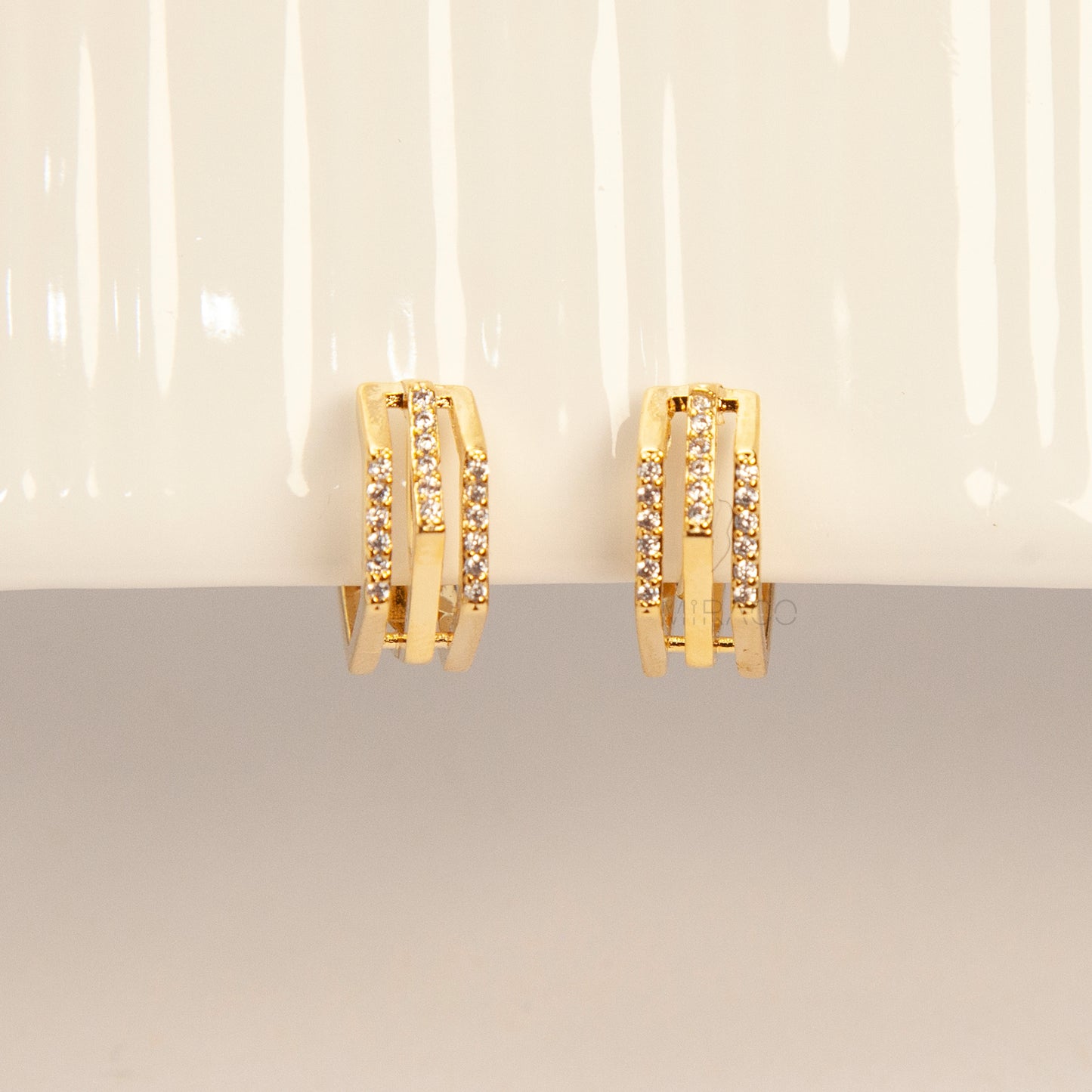 Clip On Stud Hoop Earrings Gold Plated Triple Huggie Earring
