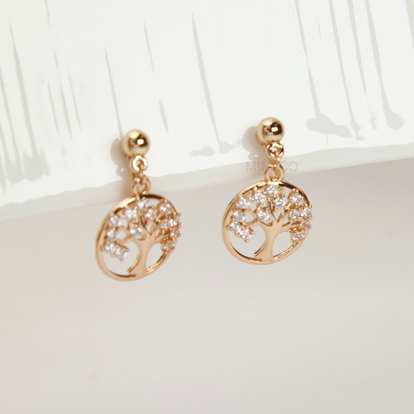 Tree of Life Clip-On Earrings – Gold Crystal Charm with Comfortable Coil Back