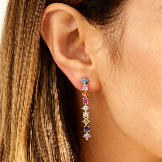 Minimalist Crystal Cluster Dangle Earrings, Clip On Stone Drop Earrings, Silver Rainbow Crystal