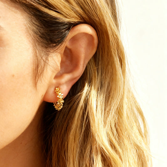 Cube Beaded Hoop Earrings Gold or Silver, Simple Geometric Small Huggies Non Pierced Earrings Ear Clips