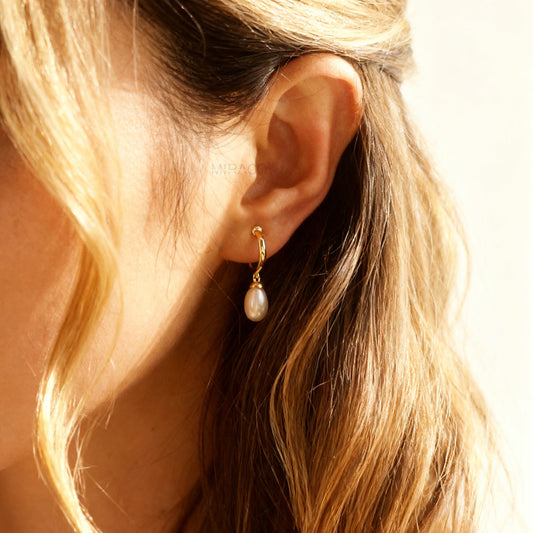 Genuine Pearl Dangle Clip On Earrings, Minimalist Dangle Pearls Earrings, Dangle Hoop Pearls Earrings, Freshwater Pearl Non Pierced Earrings