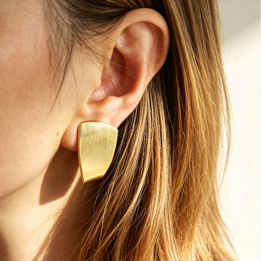 Brushed Matte Shield Clip-On Earrings